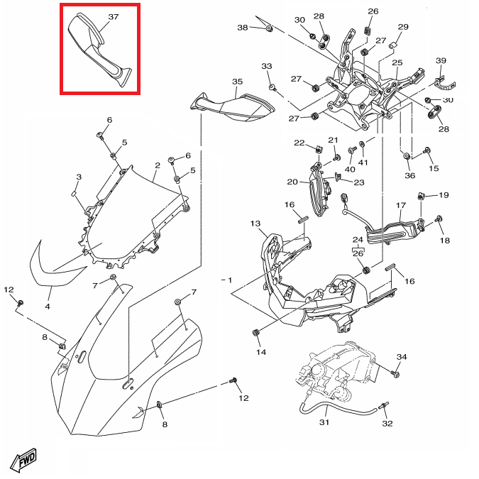 OEM Yamaha R/H Mirror Assembly YZF-R1 2015-2019