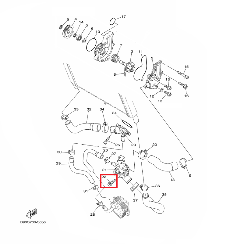 OEM Yamaha Thermostat Bolt, Flange MT-09A 2014-2020