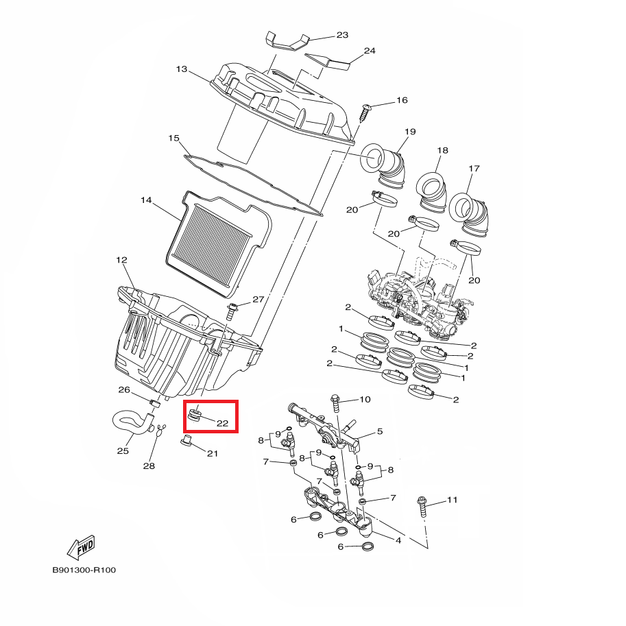 OEM Yamaha Air Cleaner Case Grommet MT-09A 2014-2020