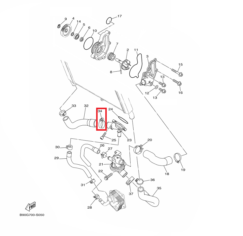 OEM Yamaha Water Pump Hose Clamp Assy (3GM) MT-09A 2014-2020