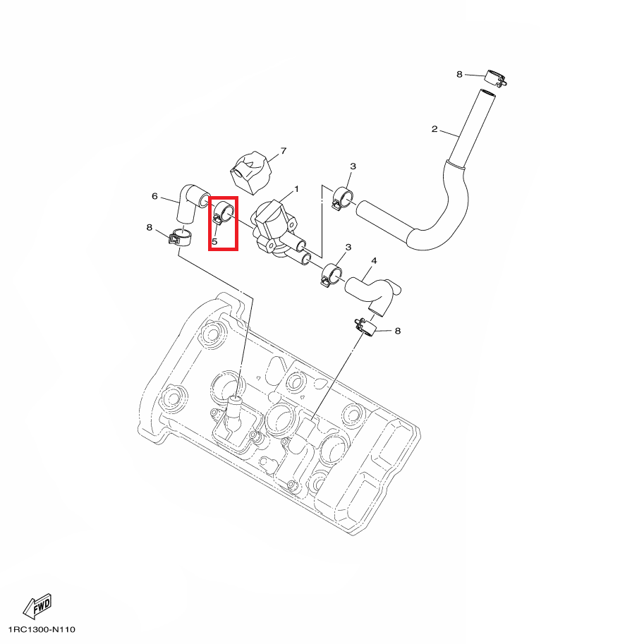 OEM Yamaha Hose, Bend Clip MT-09A 2014-2020