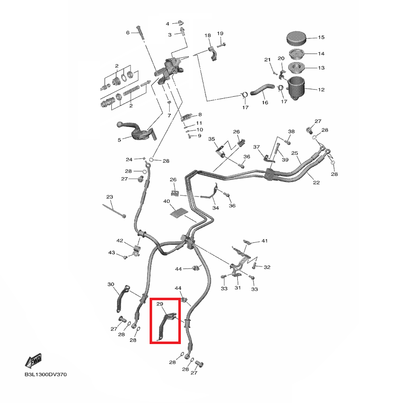 OEM Yamaha Front Master Cylinder: Brake Hose 1 Holder  YZF-R1 2015-2022