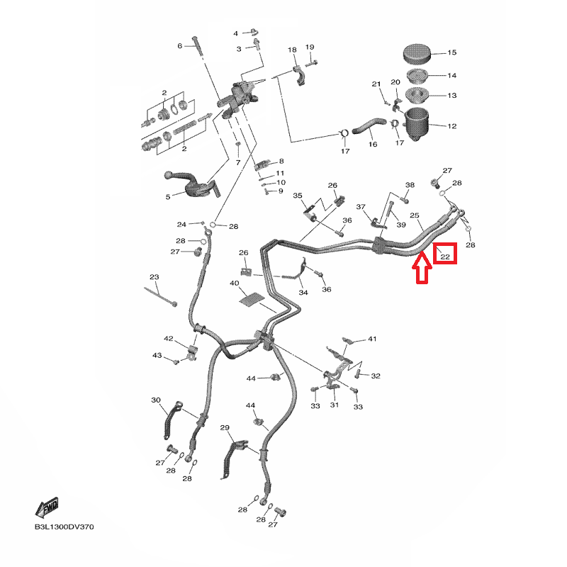 OEM Yamaha Front Master Cylinder: Brake Hose Assy YZF-R1 2020-2022