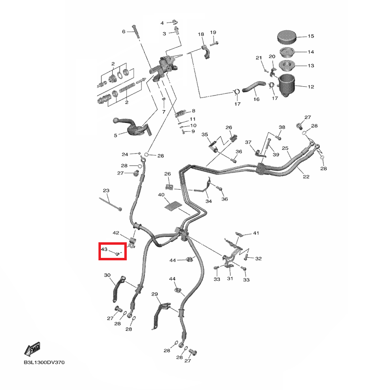 OEM Yamaha Front Master Cylinder: Brake Hose Clamp Bolt YZF-R1 2015-2022