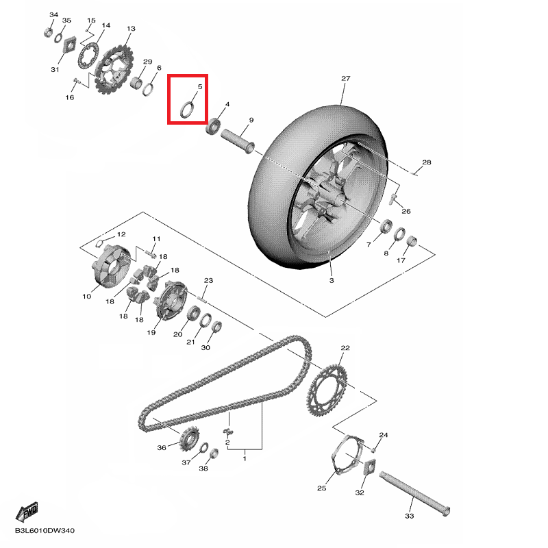 OEM Yamaha Rear Wheel Nut, Adjusting YZF-R1 2015-2022