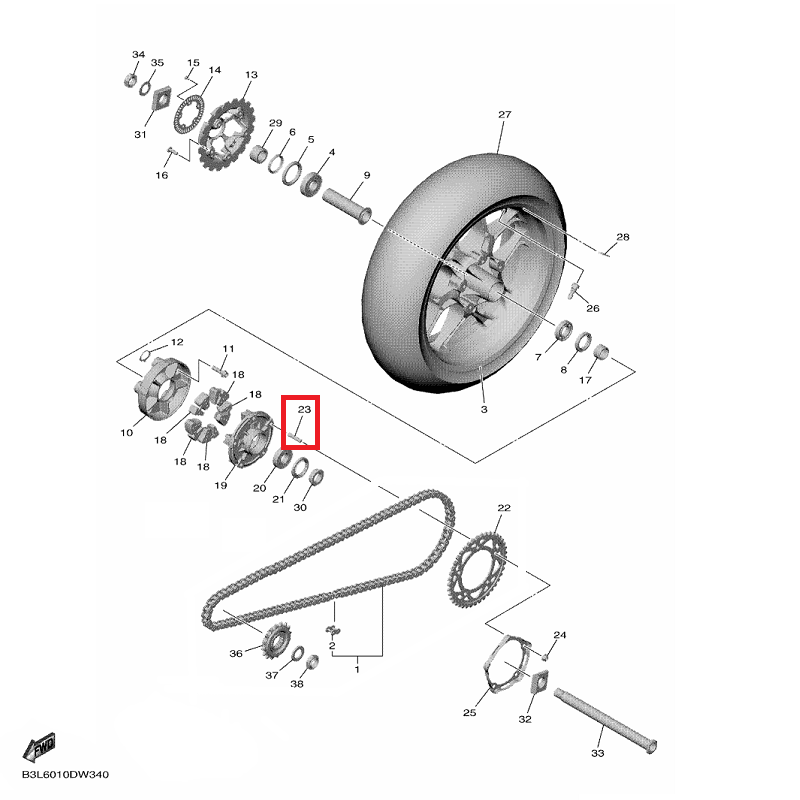 OEM Yamaha Rear Wheel Bolt, Stud YZF-R1 2015-2022