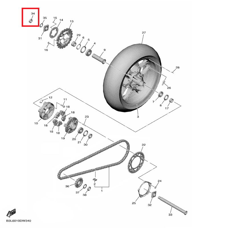 OEM Yamaha Rear Wheel Nut YZF-R1 2017-2022