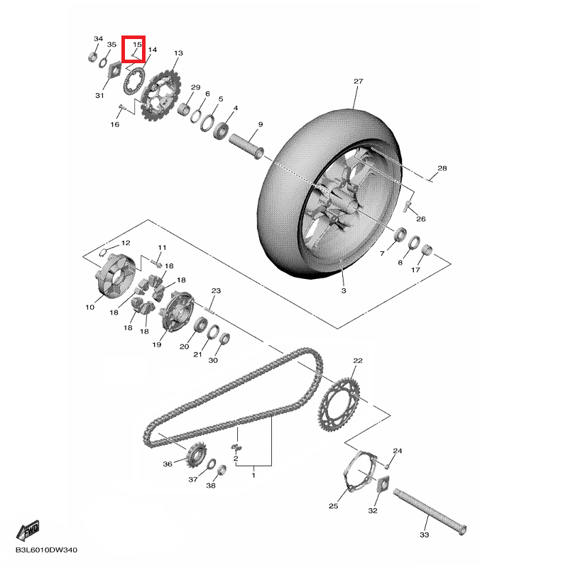 OEM Yamaha Rear Wheel Rotor, Sensor Screw YZF-R1 2015-2022