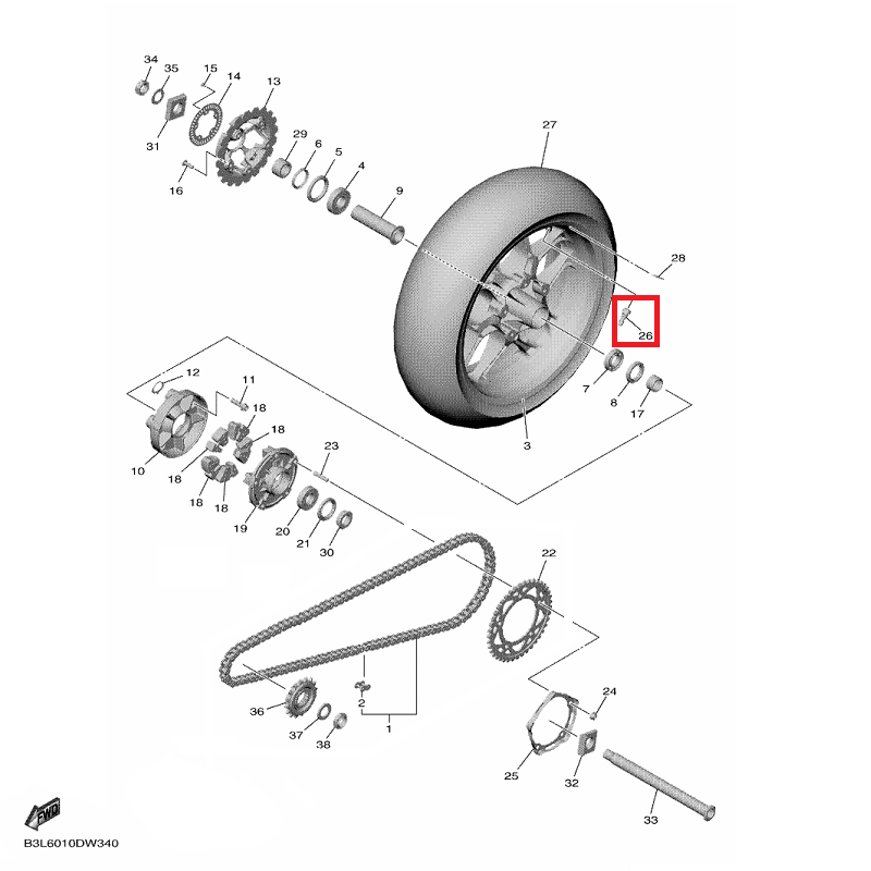 OEM Yamaha Rear Wheel Valve, Rim YZF-R1 2015-2022