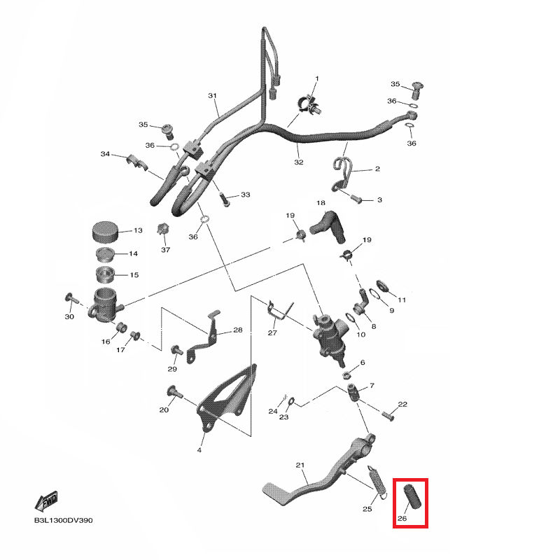 OEM Yamaha Rear Brake Pedal Hose YZF-R1 2015-2022
