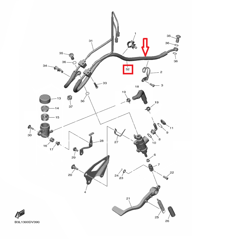 OEM Yamaha Rear Brake Hose 5 YZF-R1 2022