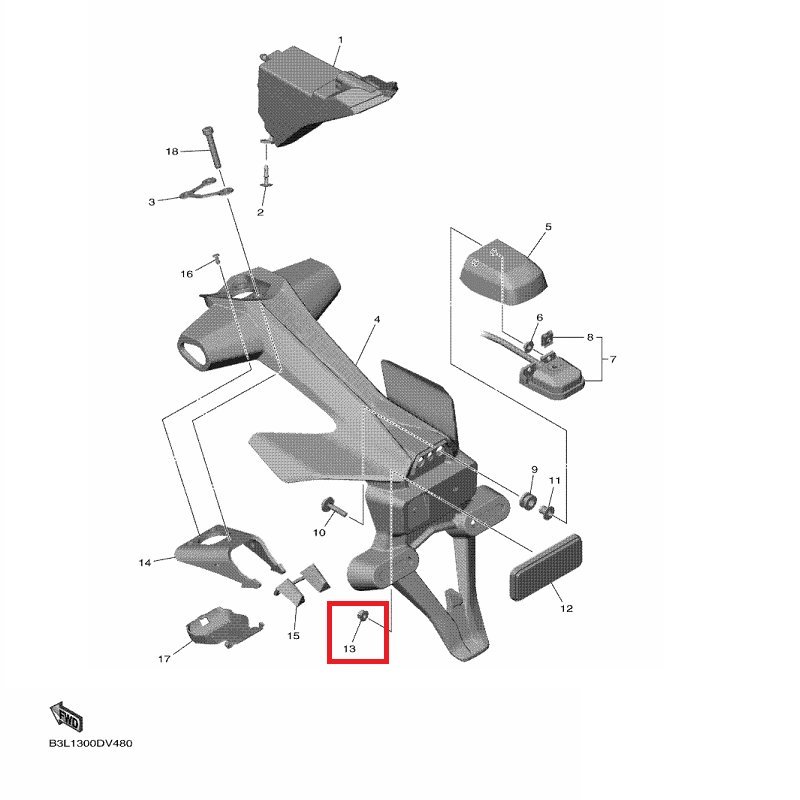 OEM Yamaha Rear Reflector Nut YZF-R1 2015-2022