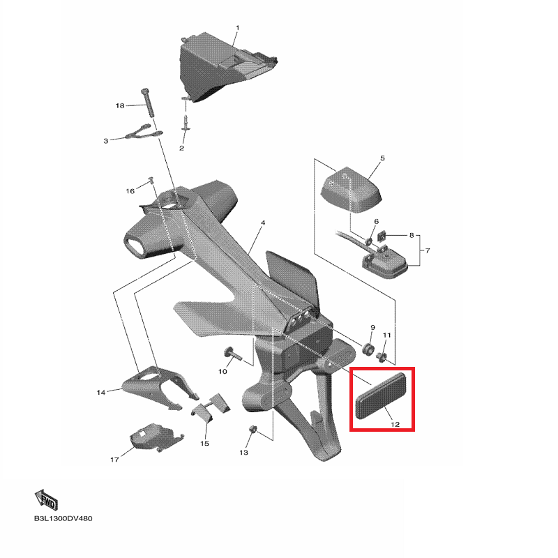 OEM Yamaha Rear Reflector Assy YZF-R1 2015-2022