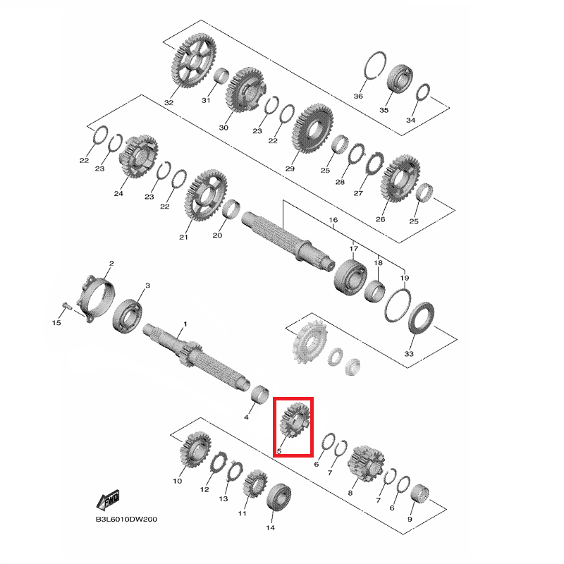OEM Yamaha Gear, 5th Pinion (21T) YZF-R1 2015-2022